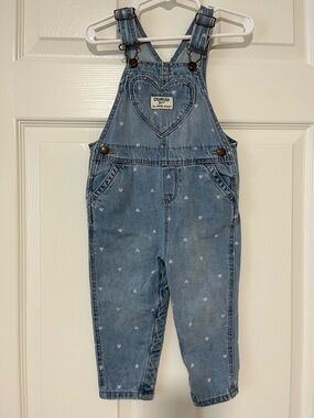 OshKosh B'gosh Light Blue Denim Overalls with Pink Heart Print